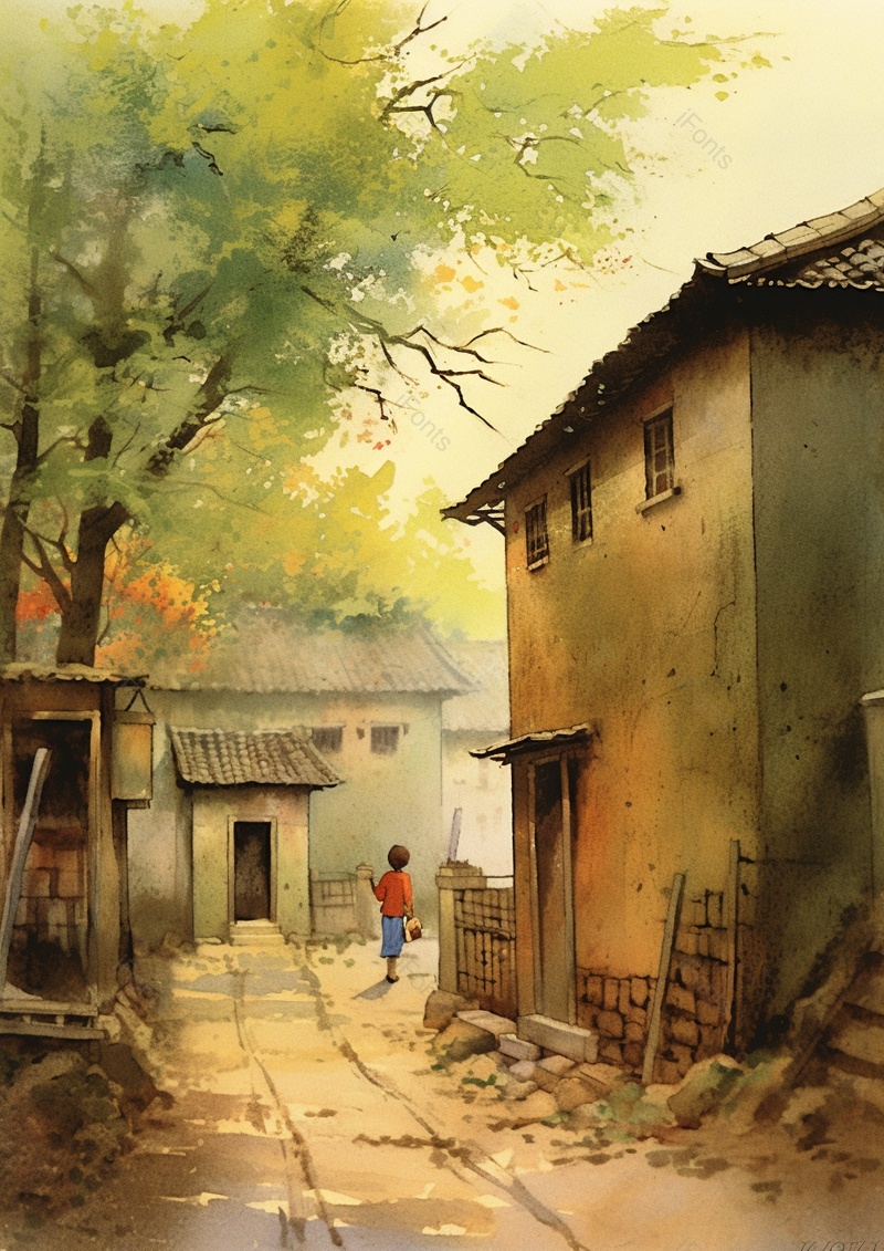 夏天大树下破旧的老房子手绘插画图,插画/手绘图,插画/手绘图库,插画/手绘图下载,插画/手绘